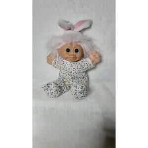 Russ Troll Plush Baby Doll Bunny Ears Pink Hair Polka Dot PJ 12” Vintage